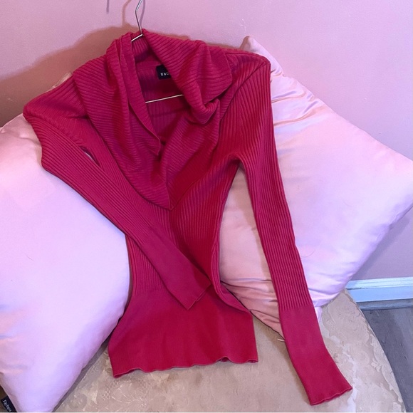 Hot Pink Fitted Off the Shoulder Turtleneck It’s Our Time Brand Sweater - Picture 4 of 6